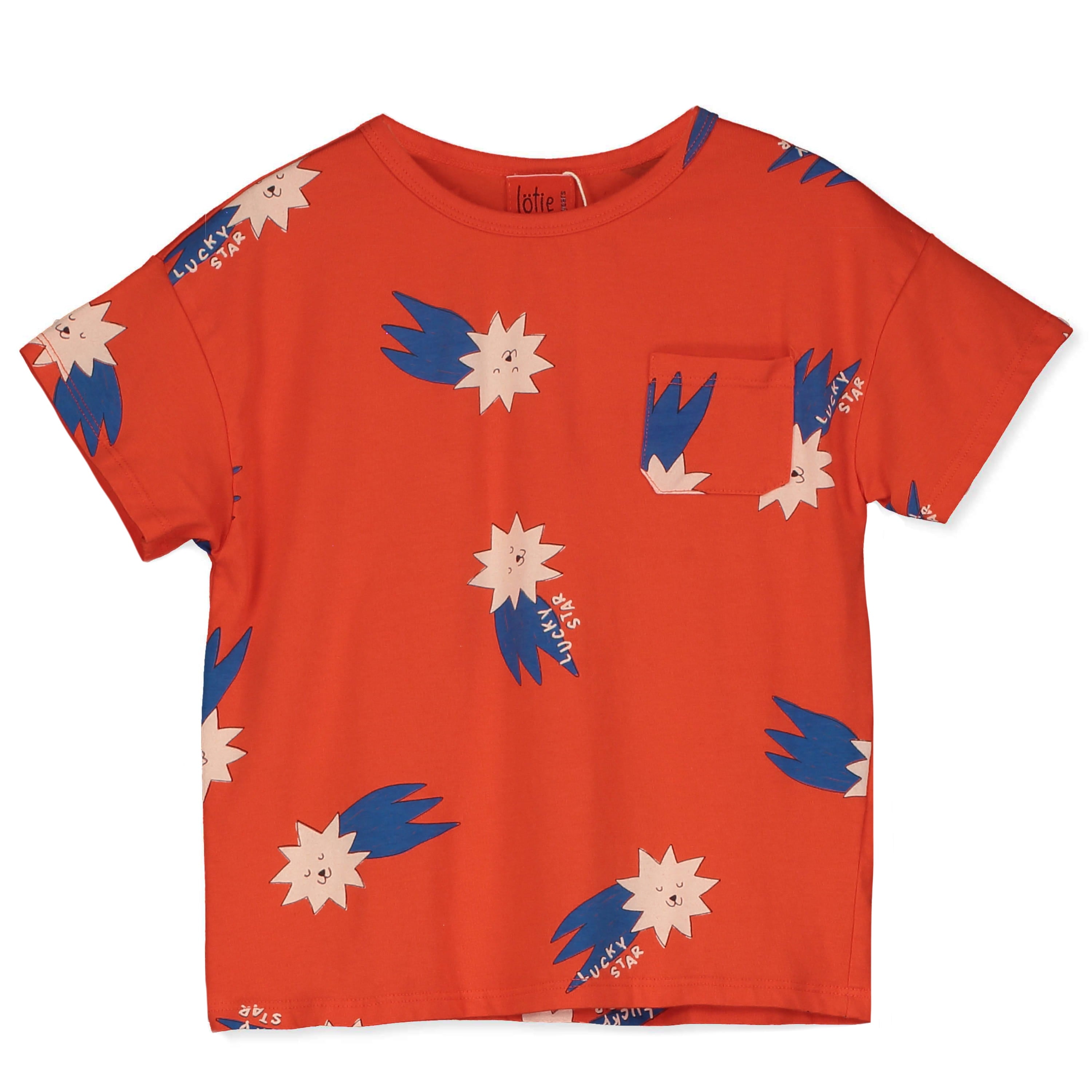 Lucky Blue Stars All Over Regular T-Shirt – coral red