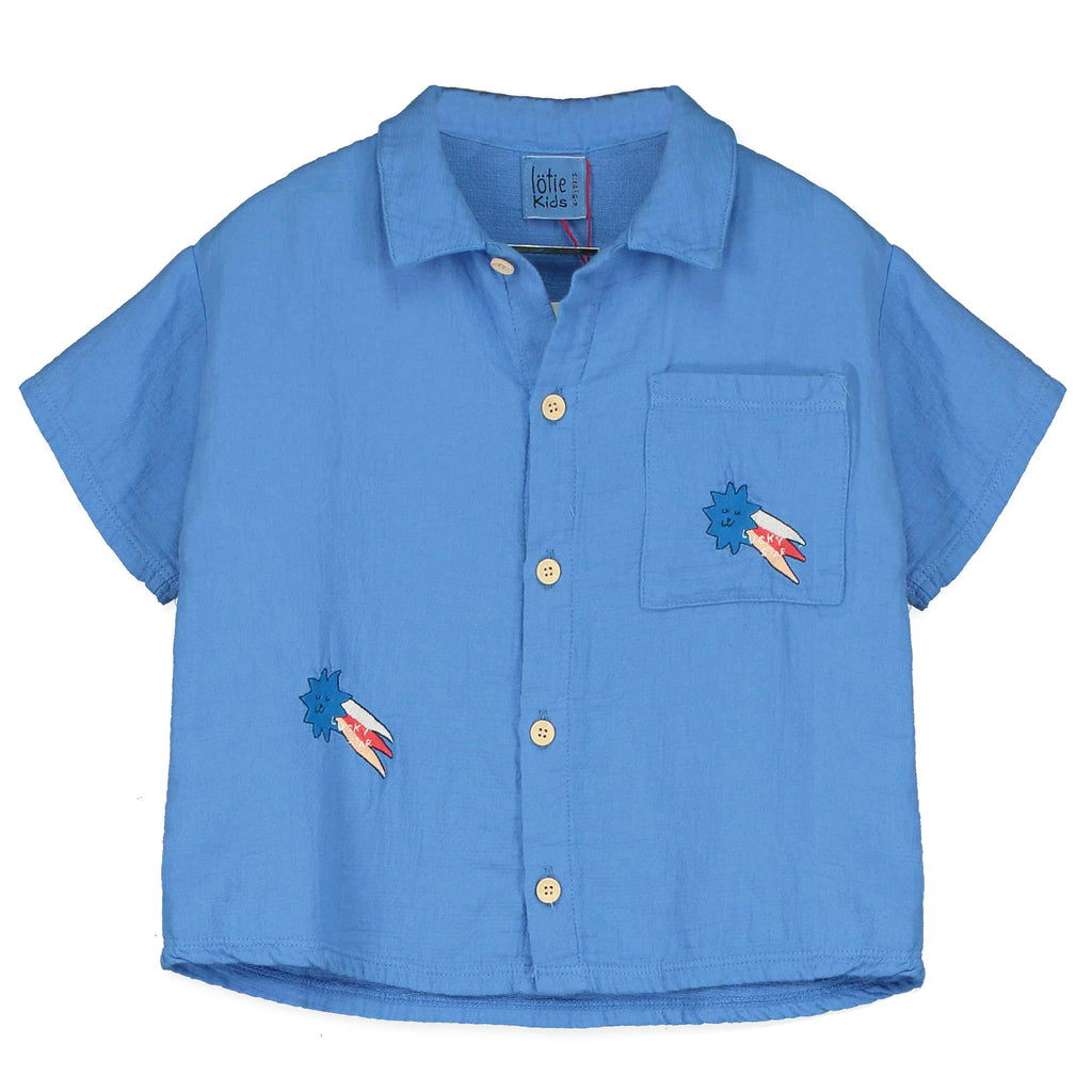 Lucky Star Embroidery Light Cotton Shirt – baja blue