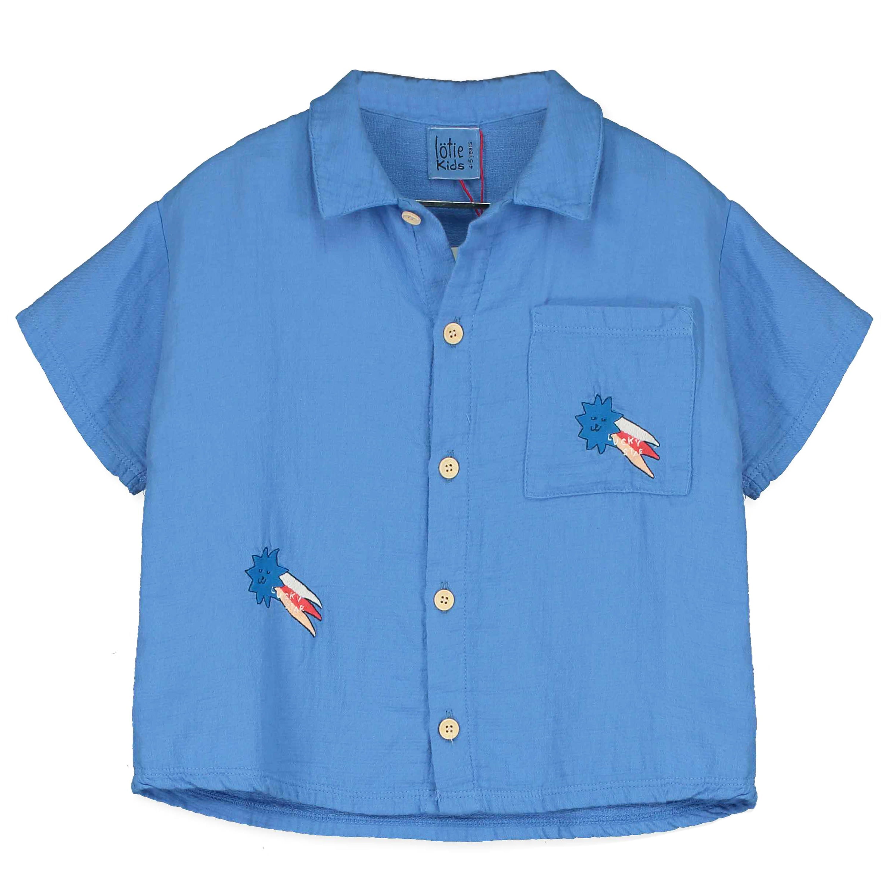 Lucky Star Embroidery Light Cotton Shirt – baja blue