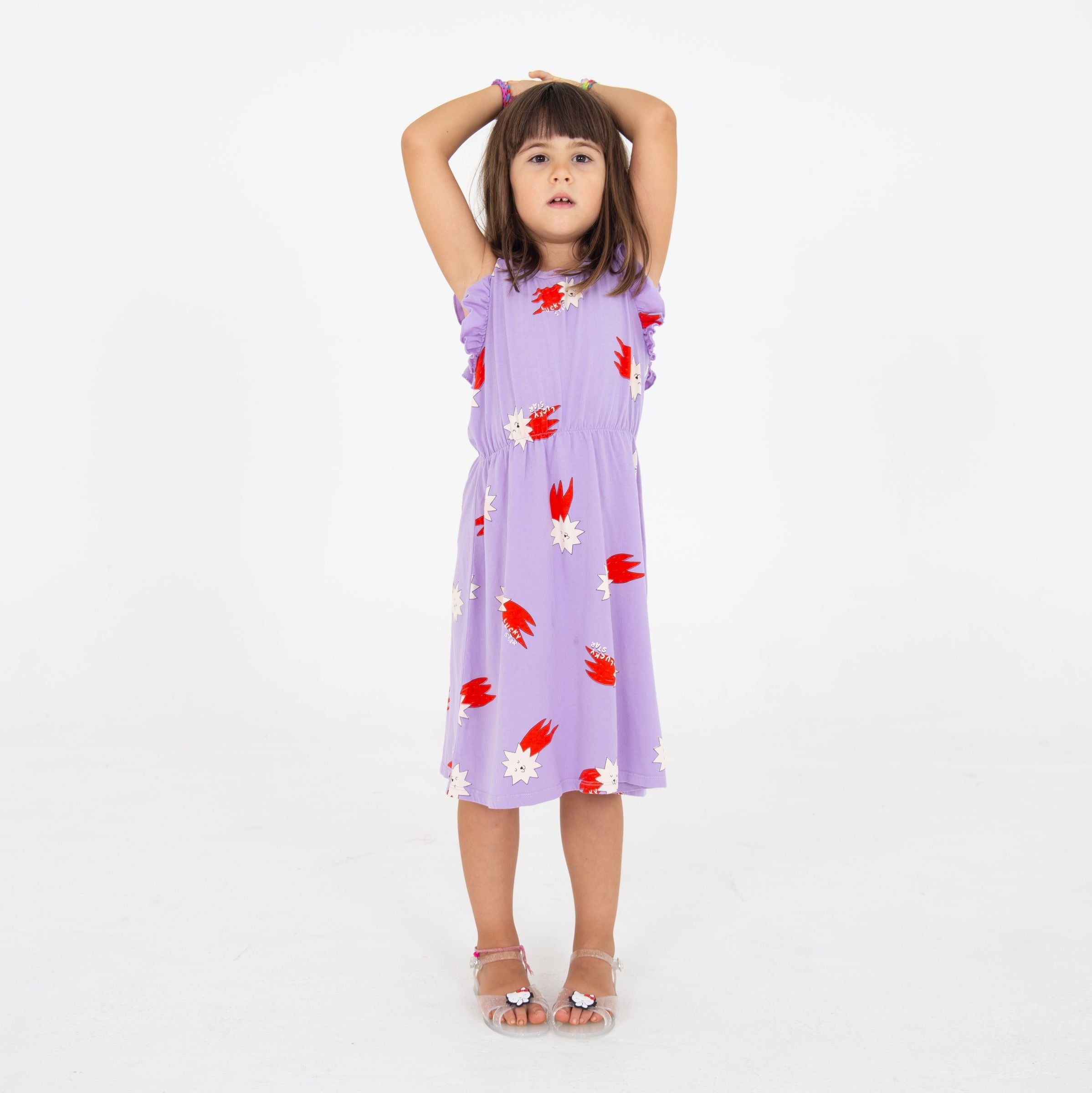 Lucky Red Stars All Over Ruffle Sleeve Dress – mauve