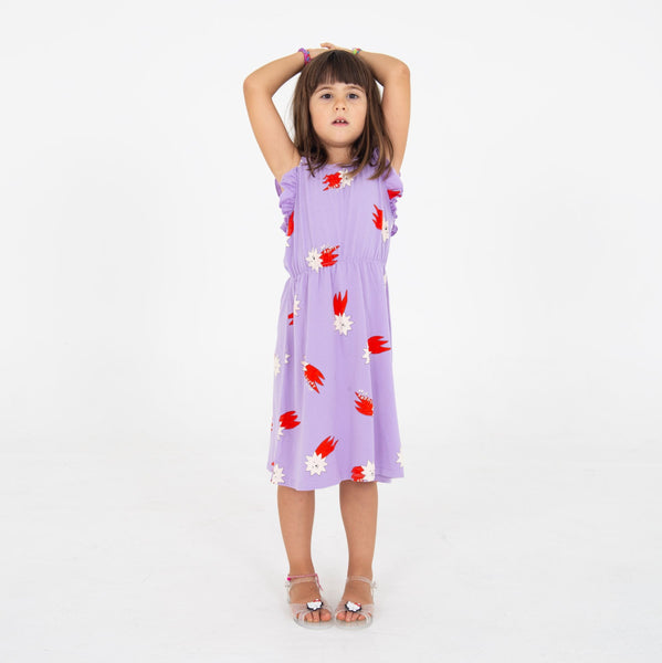 Lucky Red Stars All Over Ruffle Sleeve Dress – mauve
