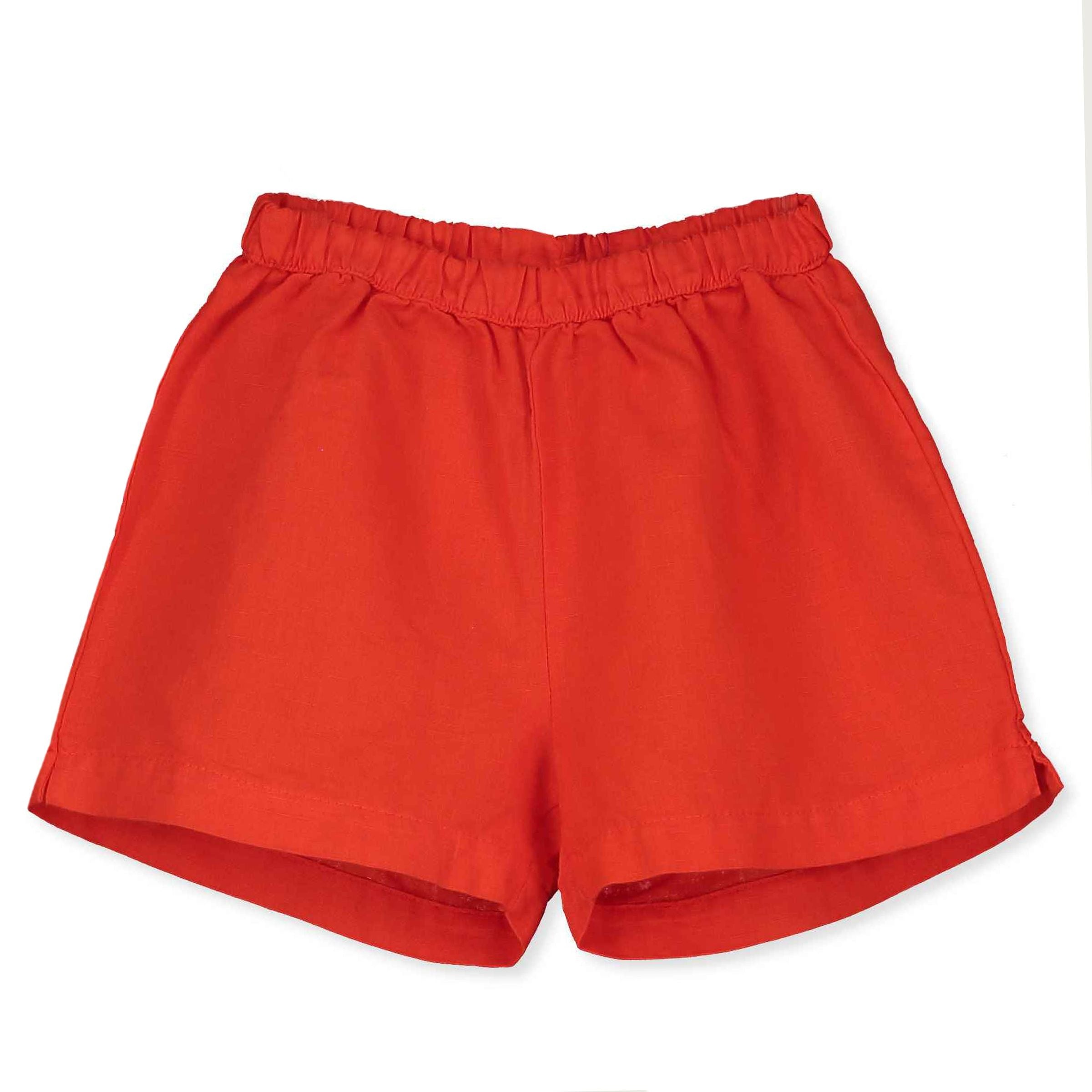 Woven Linen Bermuda – coral red