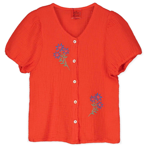 Muslin Blouse Flowers – coral red