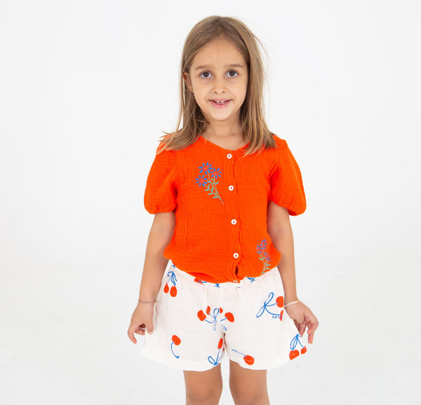 Muslin Blouse Flowers – coral red