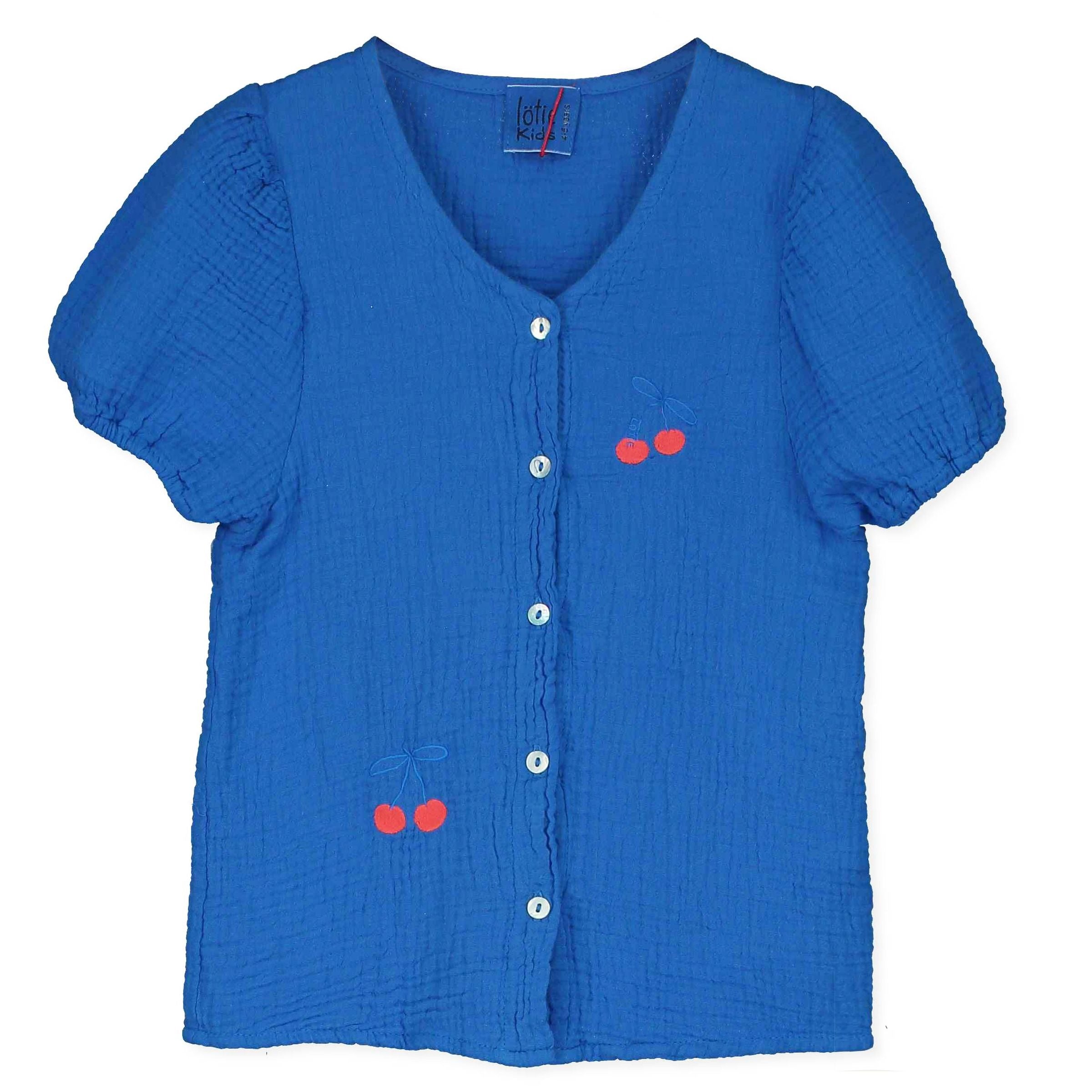 Muslin Blouse Cherries – royal blue