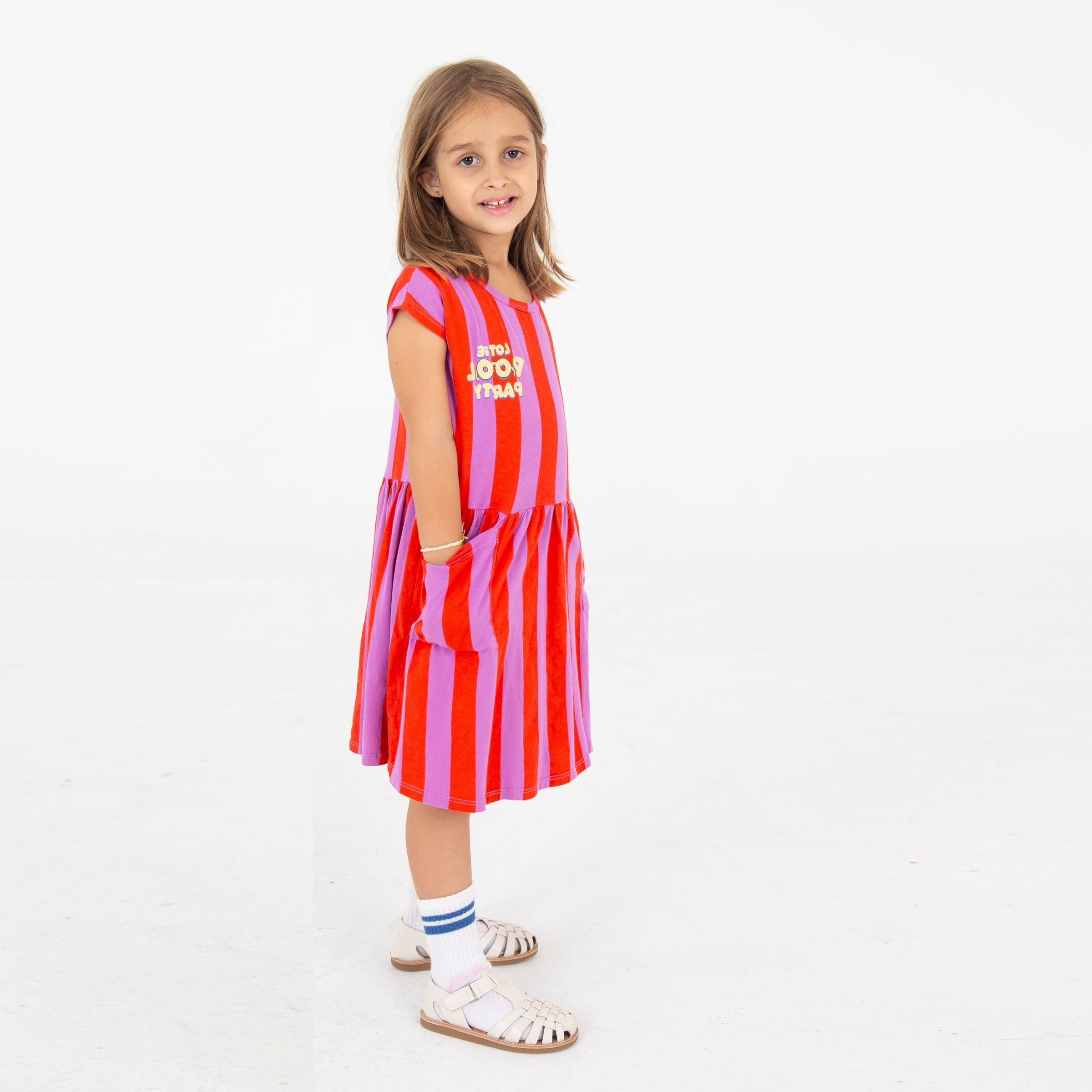 Stripes Lötie Pool Party Sleeveless Dress – magenta