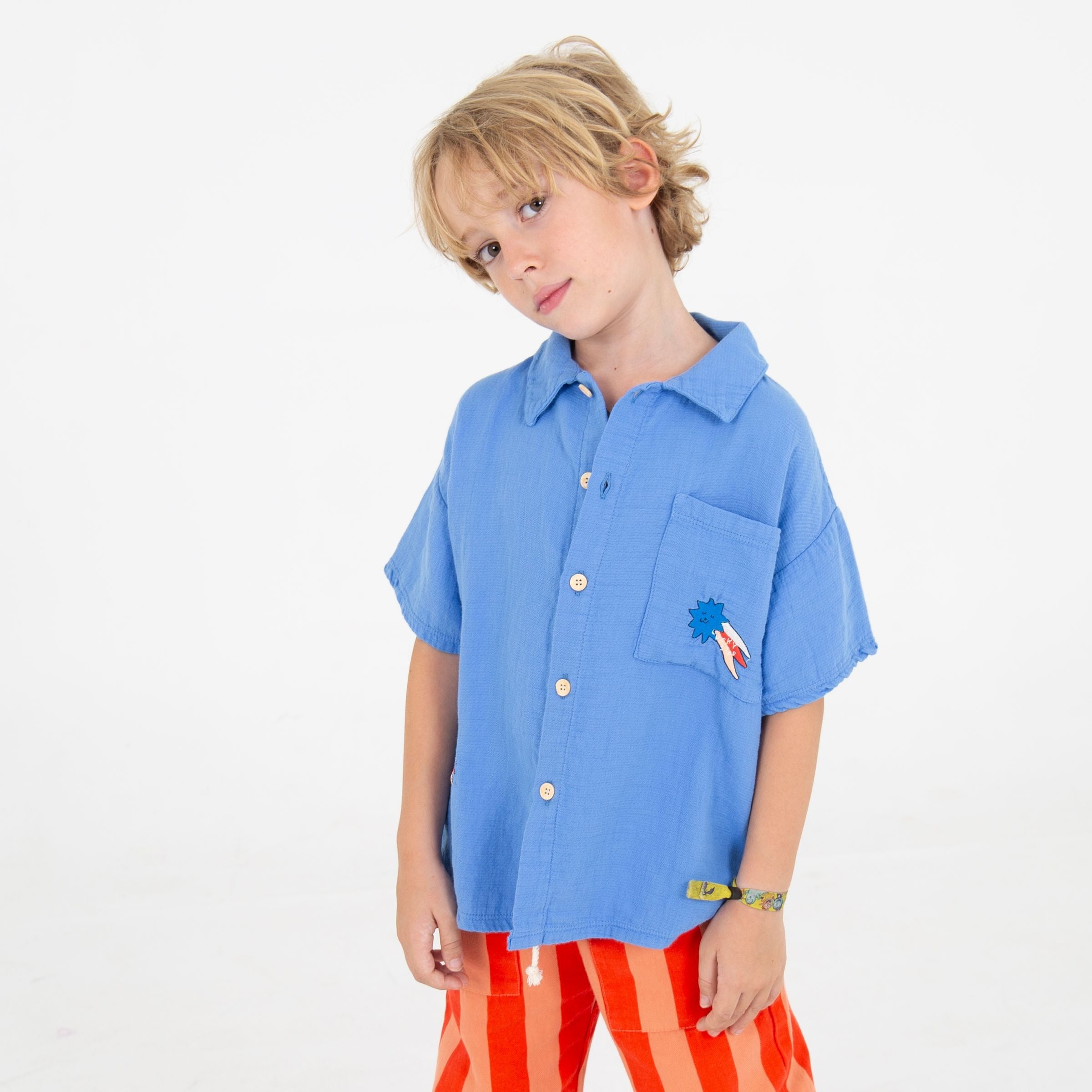 Lucky Star Embroidery Light Cotton Shirt – baja blue