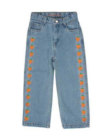 Strawberries Embroidered Jeans – light blue denim
