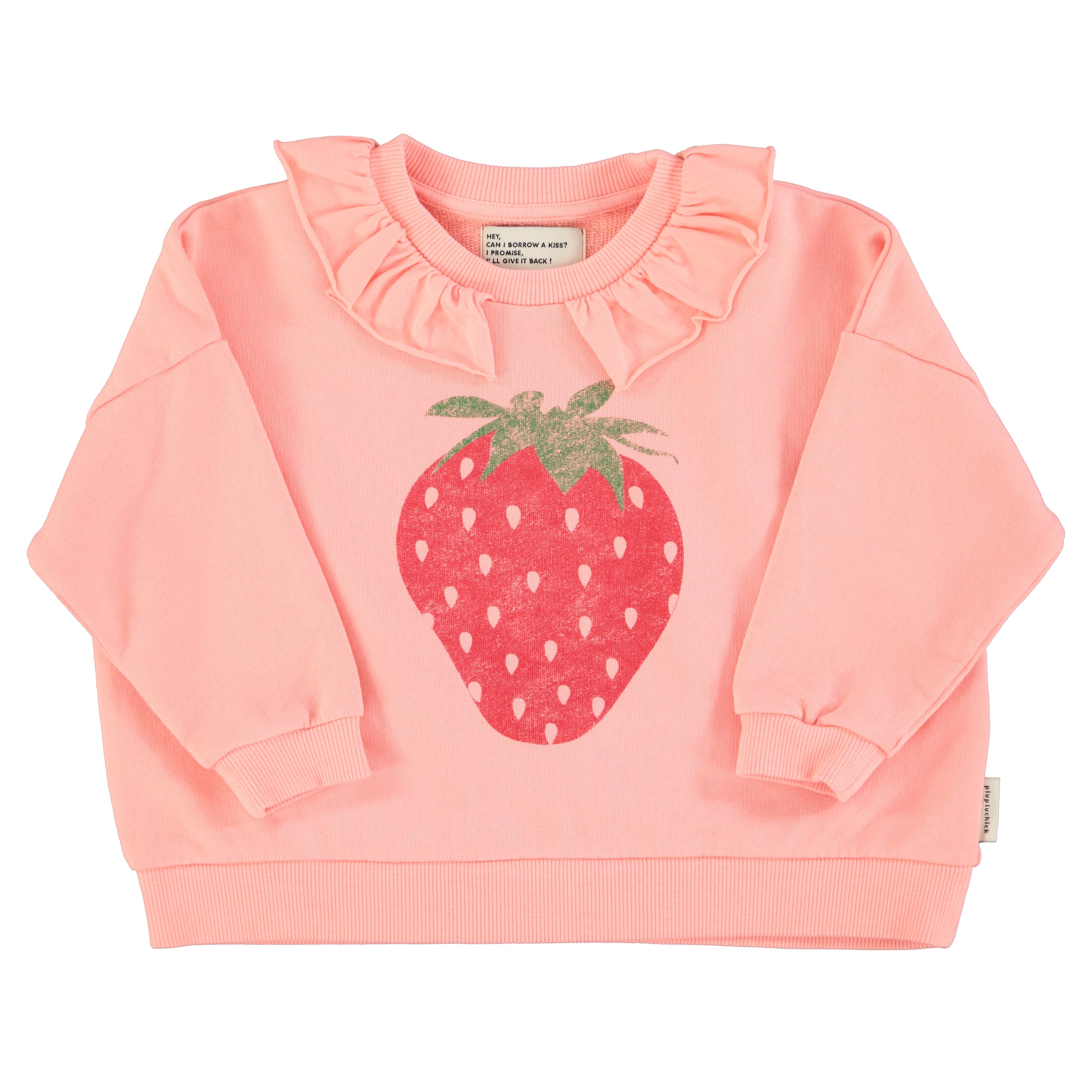 Sweatshirt w/ collar – light pink w/ strawberry print