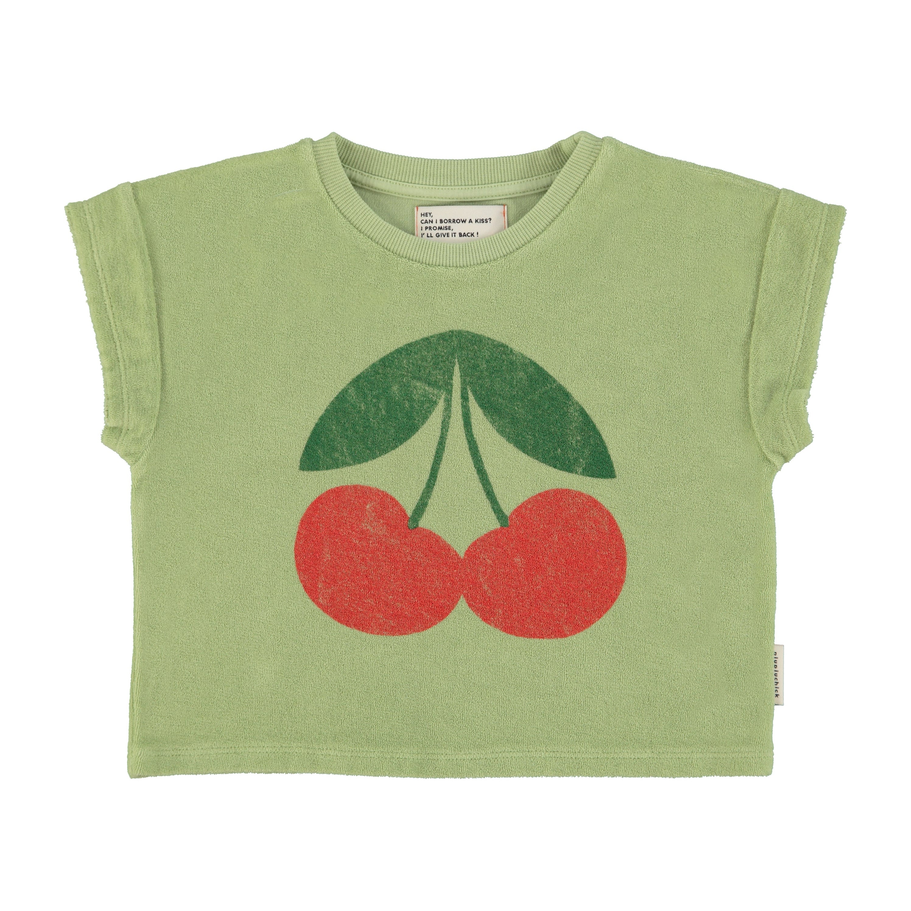 T-Shirt – light olive w/ cherry print