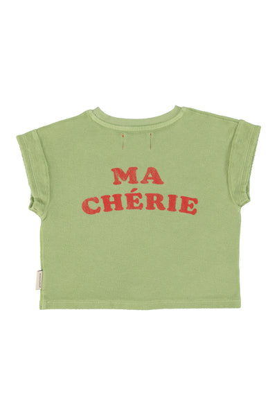 T-Shirt – light olive w/ cherry print