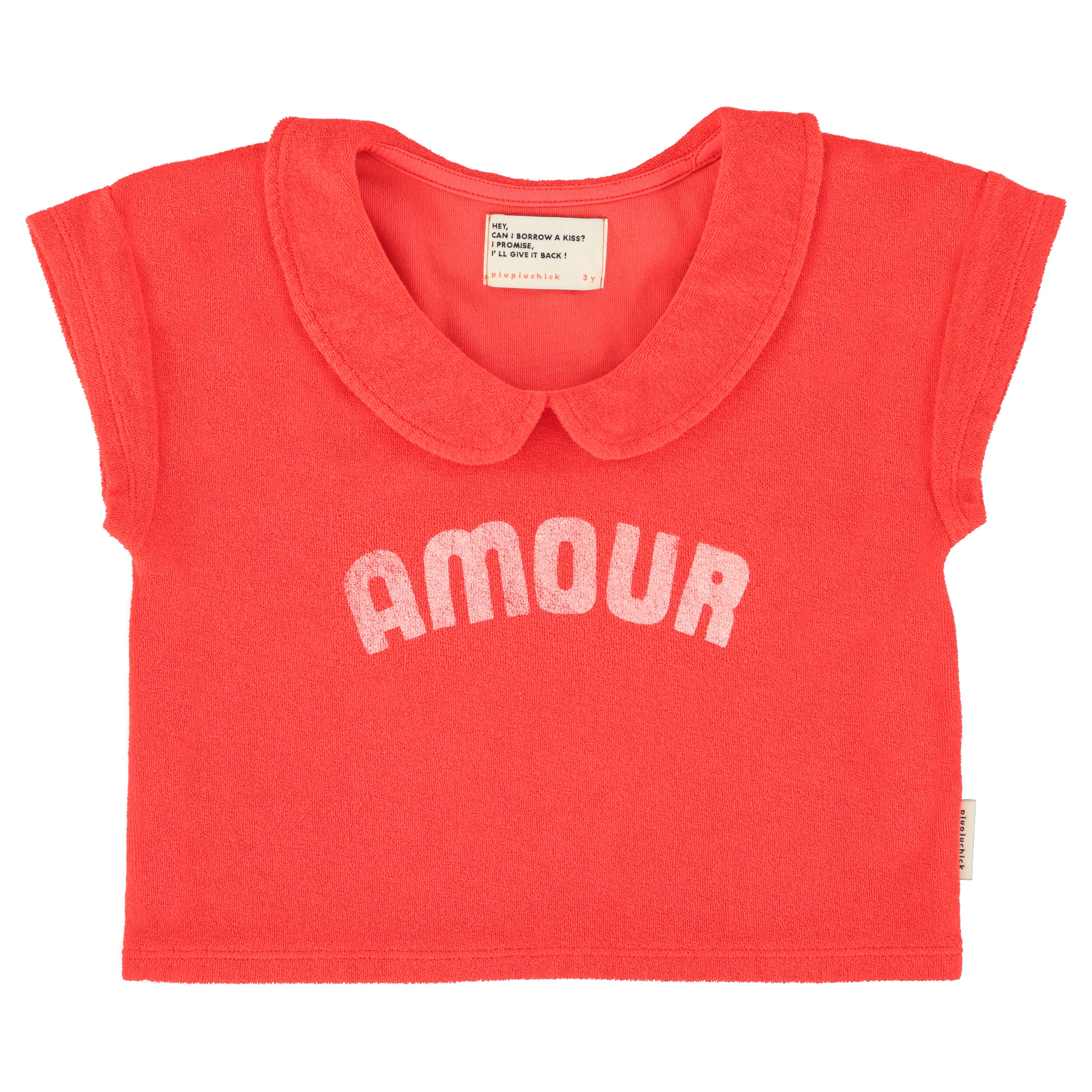 T-Shirt w/ Peter Pan collar – red w/ "Amour" print