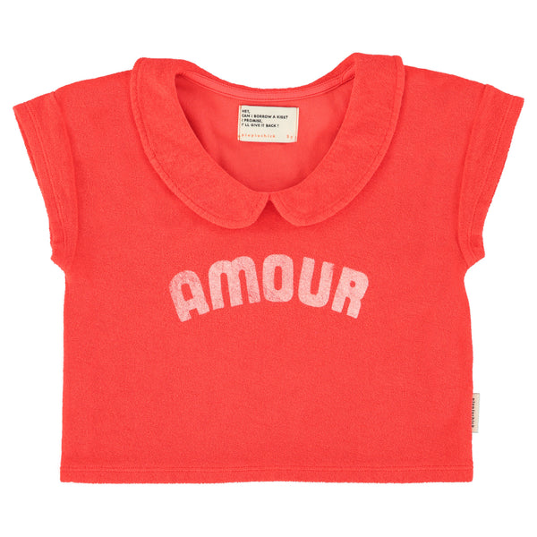 T-Shirt w/ Peter Pan collar – red w/ "Amour" print