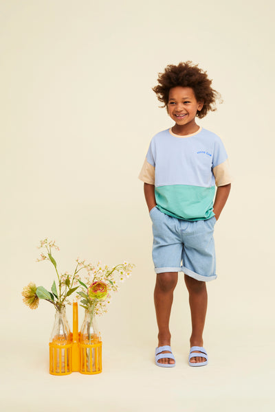 T-Shirt Colourblock – misty blue
