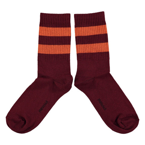 Socks – bordeaux w/ orange stripes