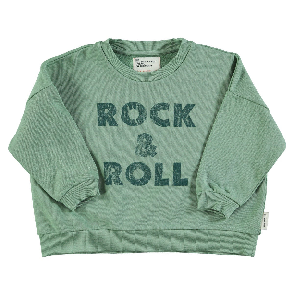 Sweatshirt – green w/ "rock & roll" print
