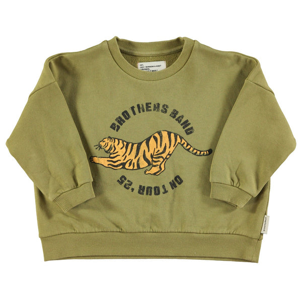 Sweatshirt – olive green w/ tiger print