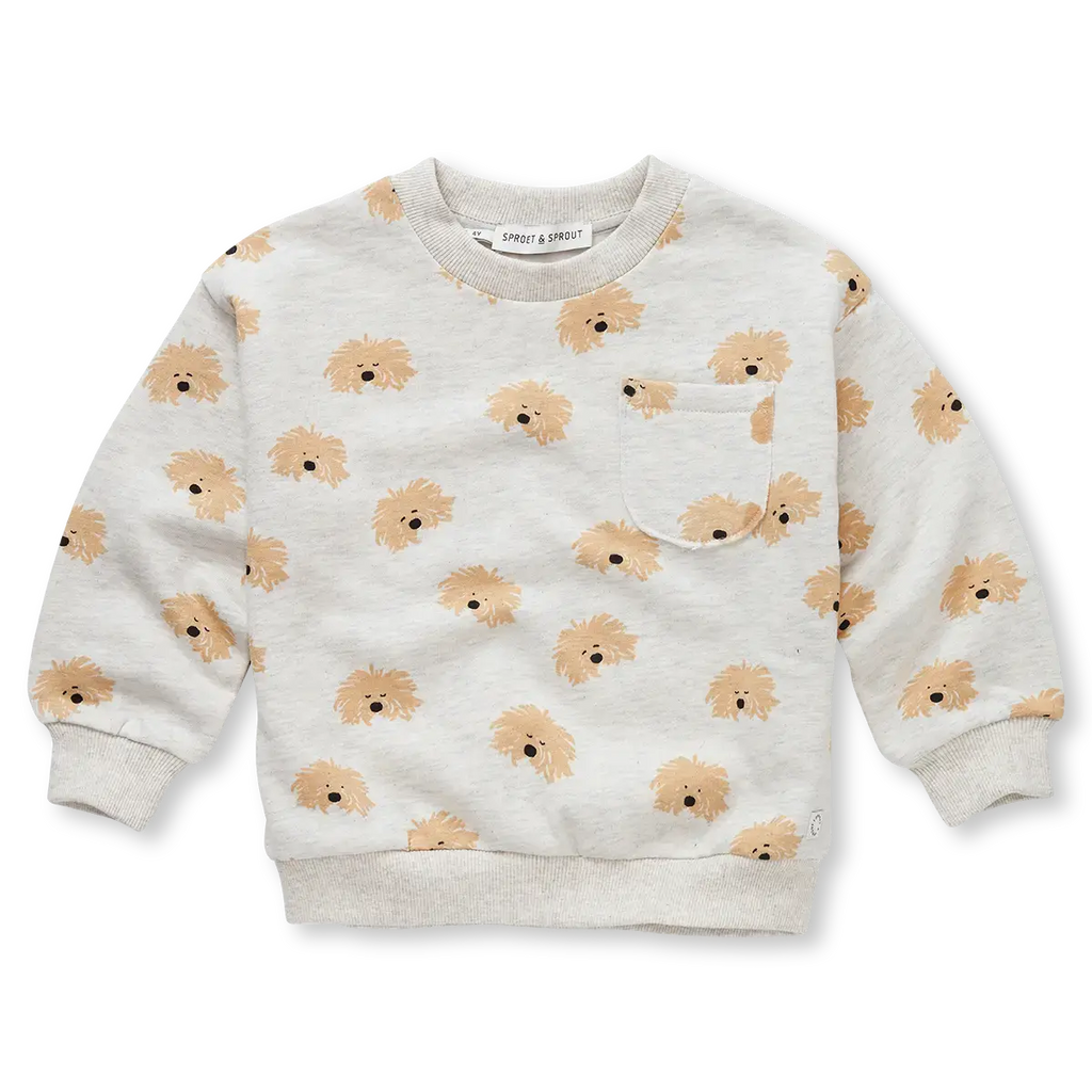 Sweatshirt Moustache Dog Print – light grey melee