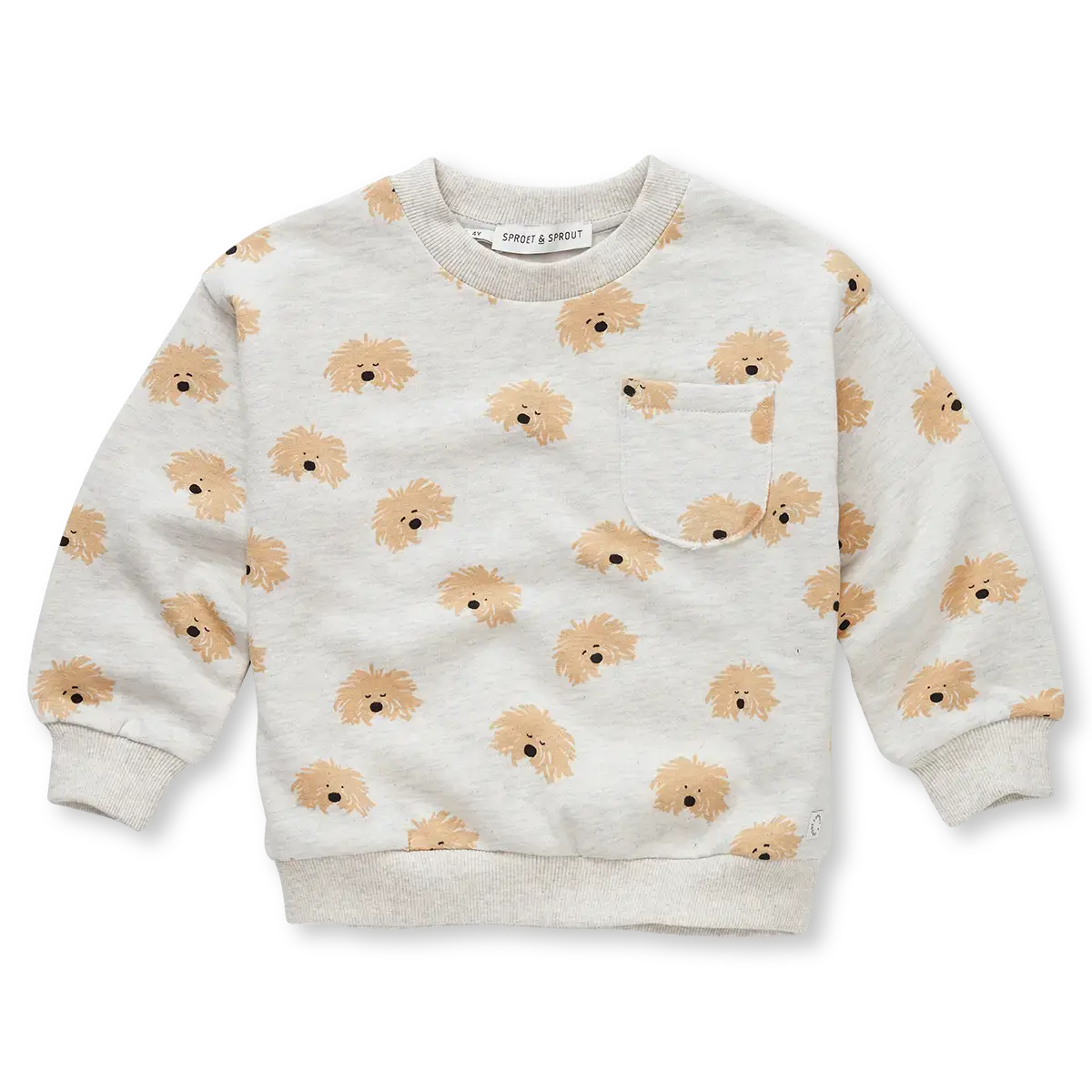 Sweatshirt Moustache Dog Print – light grey melee