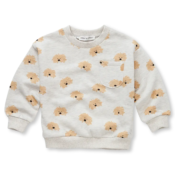 Sweatshirt Moustache Dog Print – light grey melee