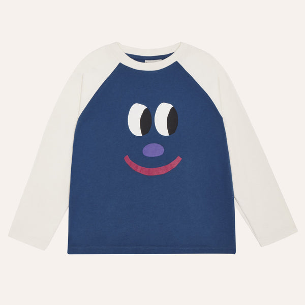 Smiling Face Color Block T-Shirt – blue