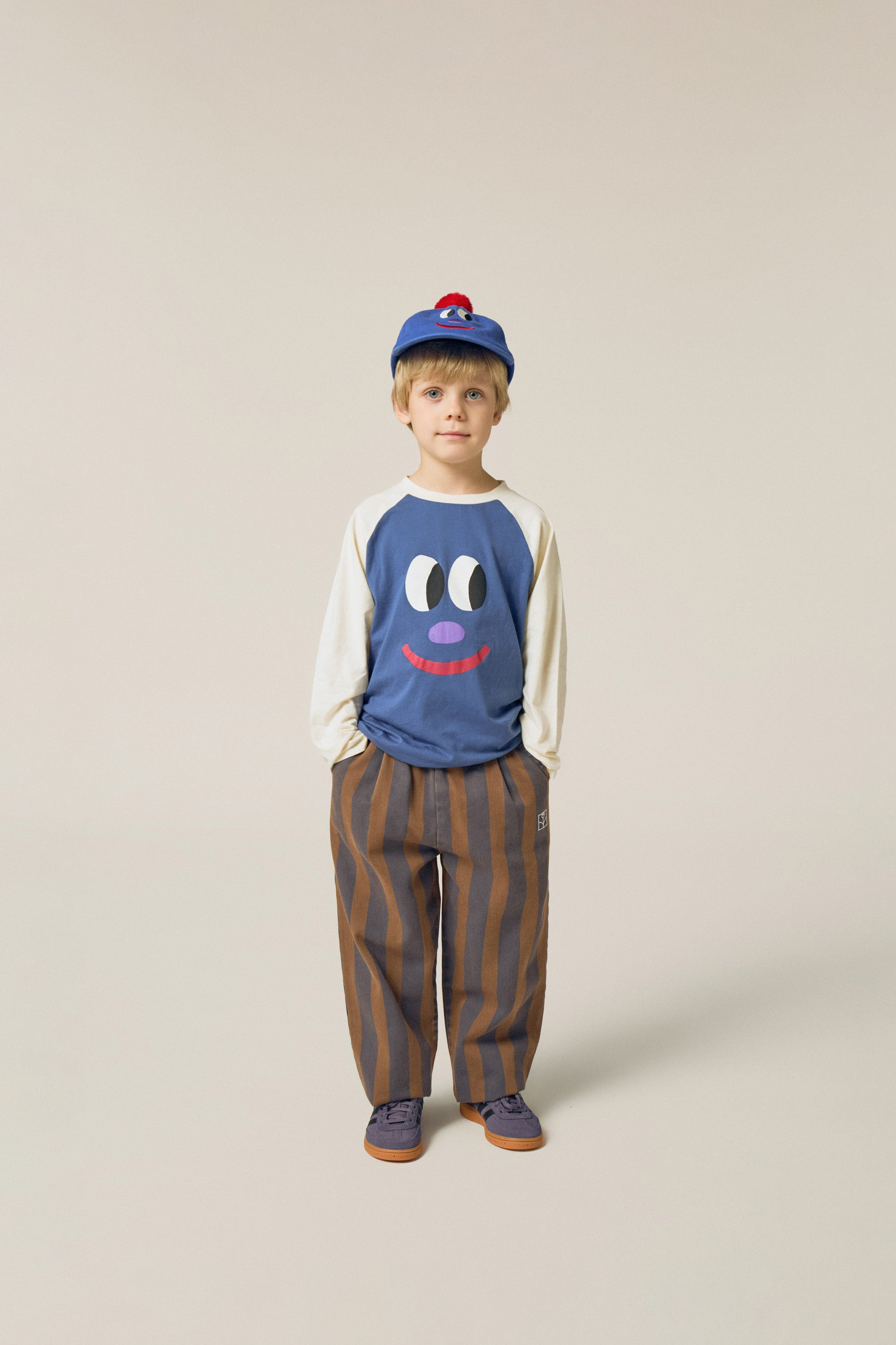 Smiling Face Color Block T-Shirt – blue