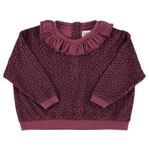 Terry cotton sweatshirt – aubergine w/ animal print