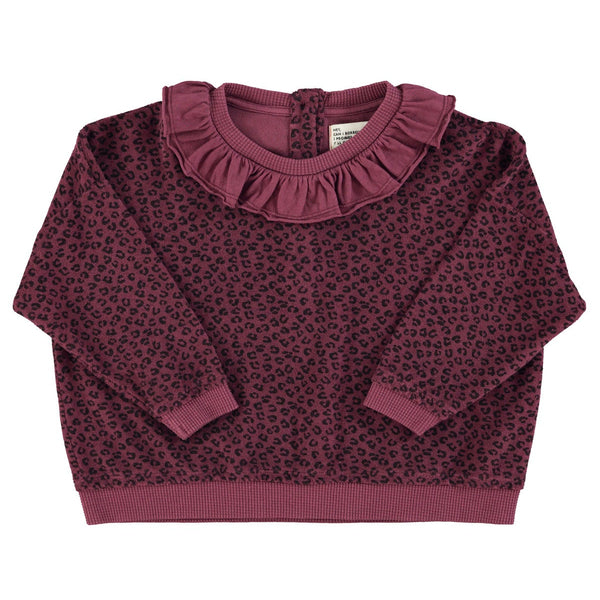 Terry cotton sweatshirt – aubergine w/ animal print