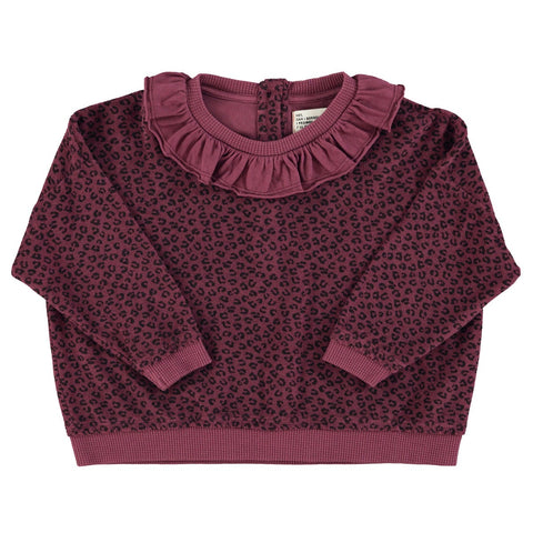 Terry cotton sweatshirt – aubergine w/ animal print