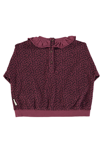 Terry cotton sweatshirt – aubergine w/ animal print