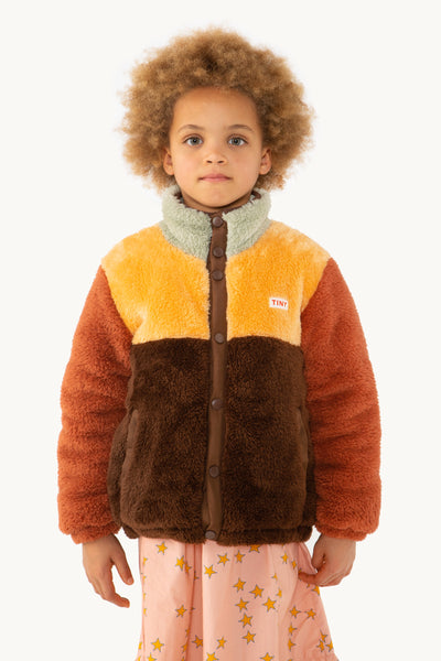 Color Block Polar Sherpa Jacket – dark brown/soft yellow