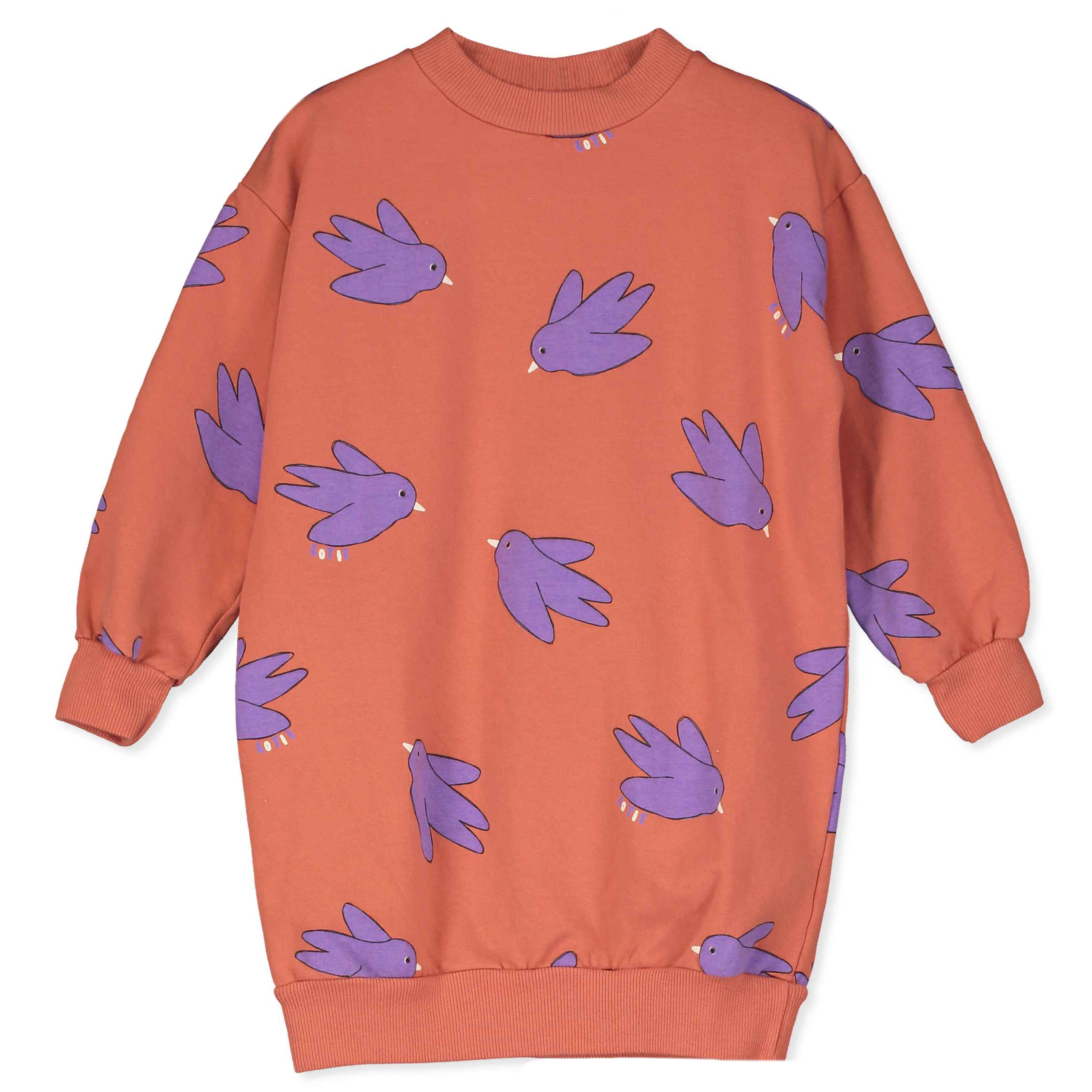 Birds Long Sweatdress – clay