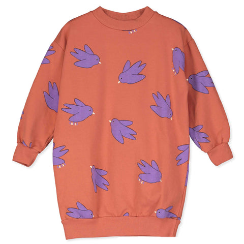 Birds Long Sweatdress – clay