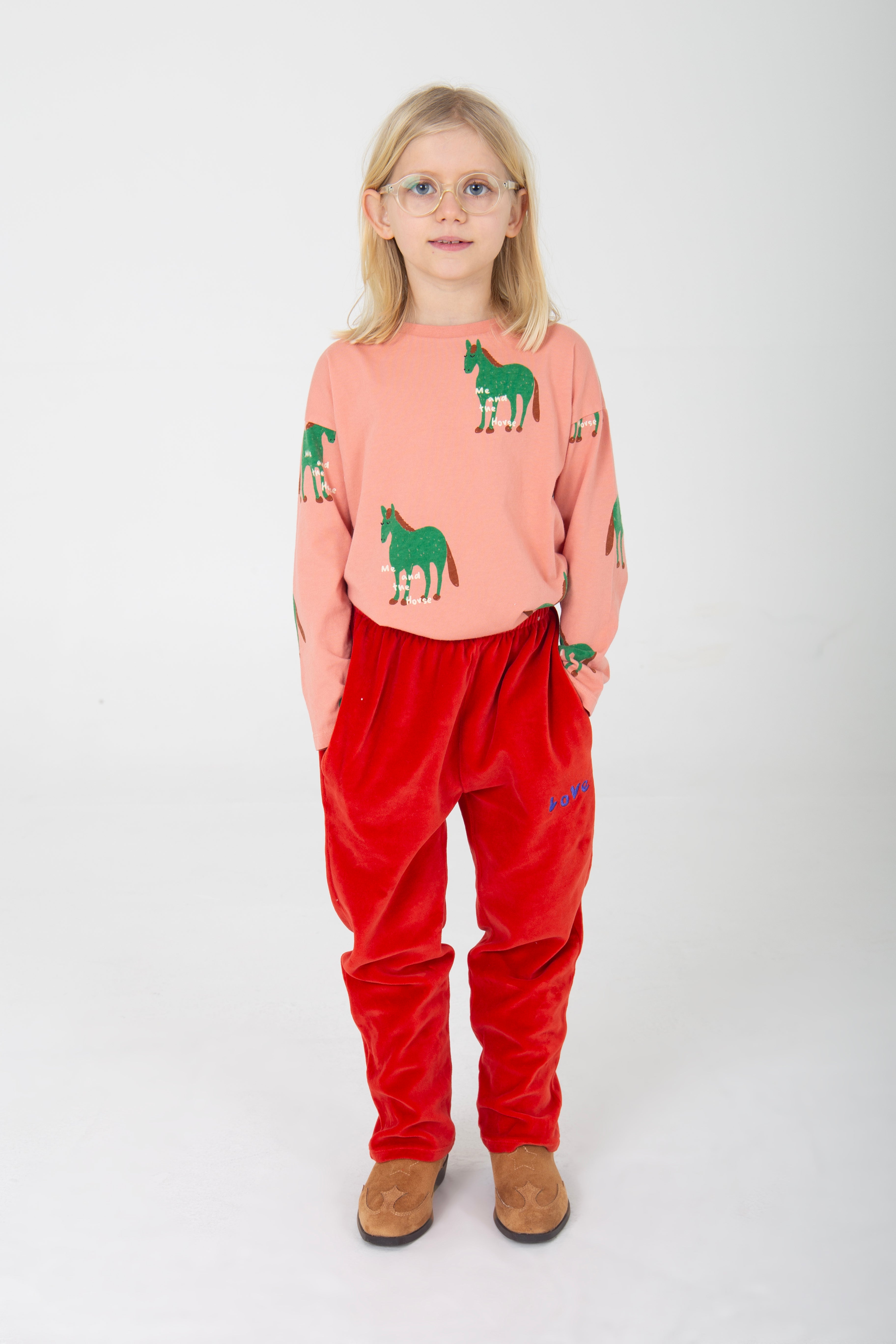 Horses All Over Long Sleeve T-Shirt – peach rose