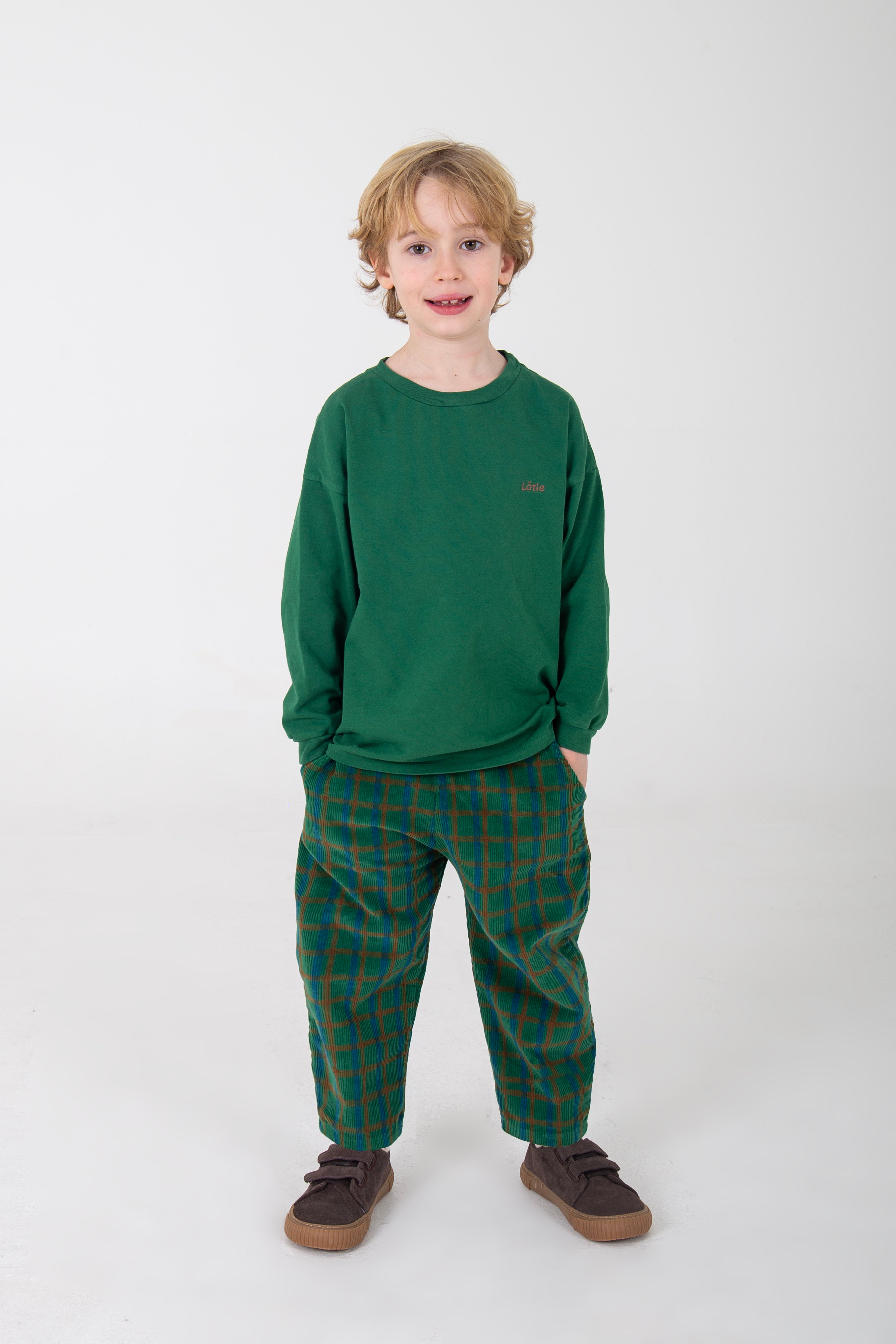 Plaid All Over Corduroy Wide Pants – green