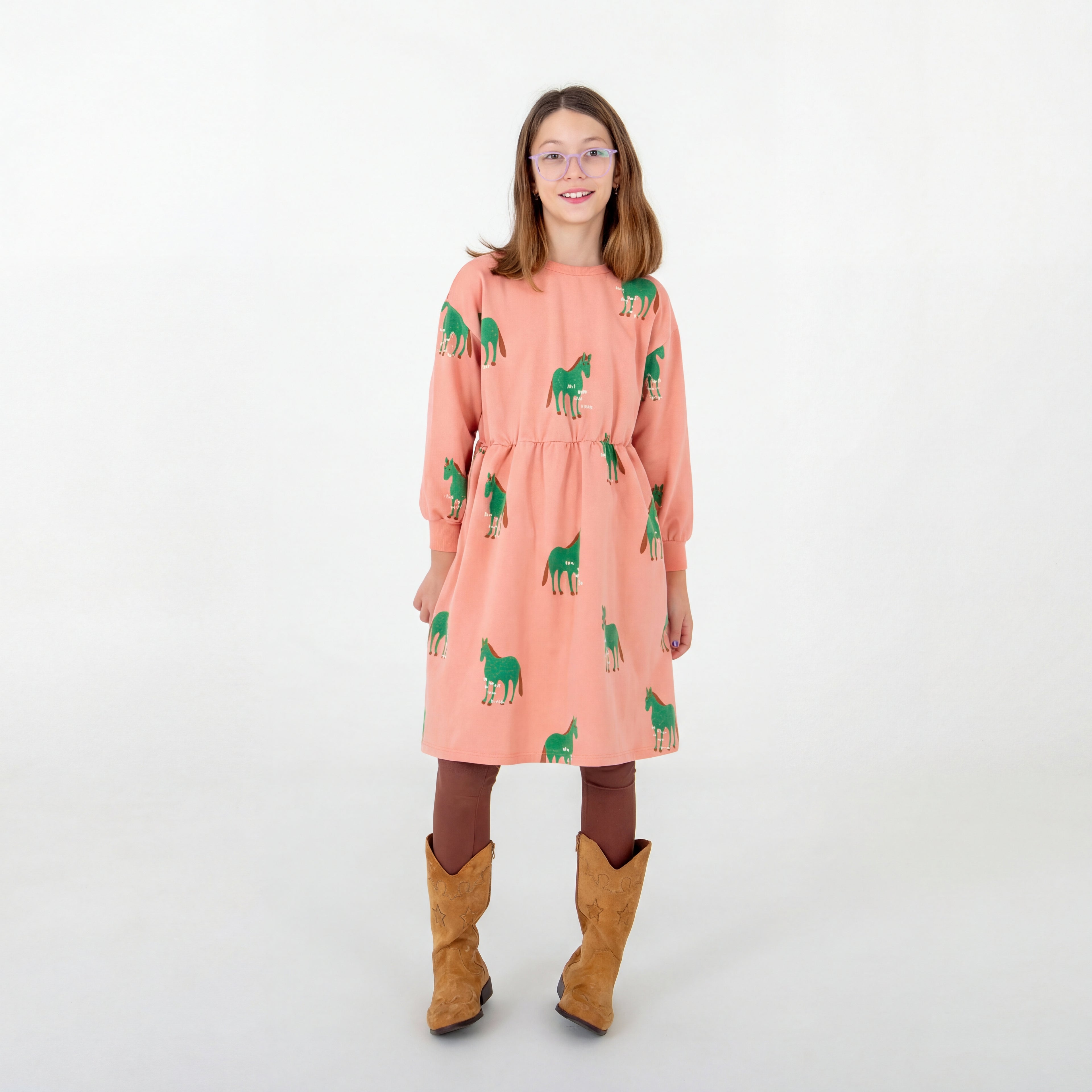 Horses All Over Relaxed Fit Dress – peach rose