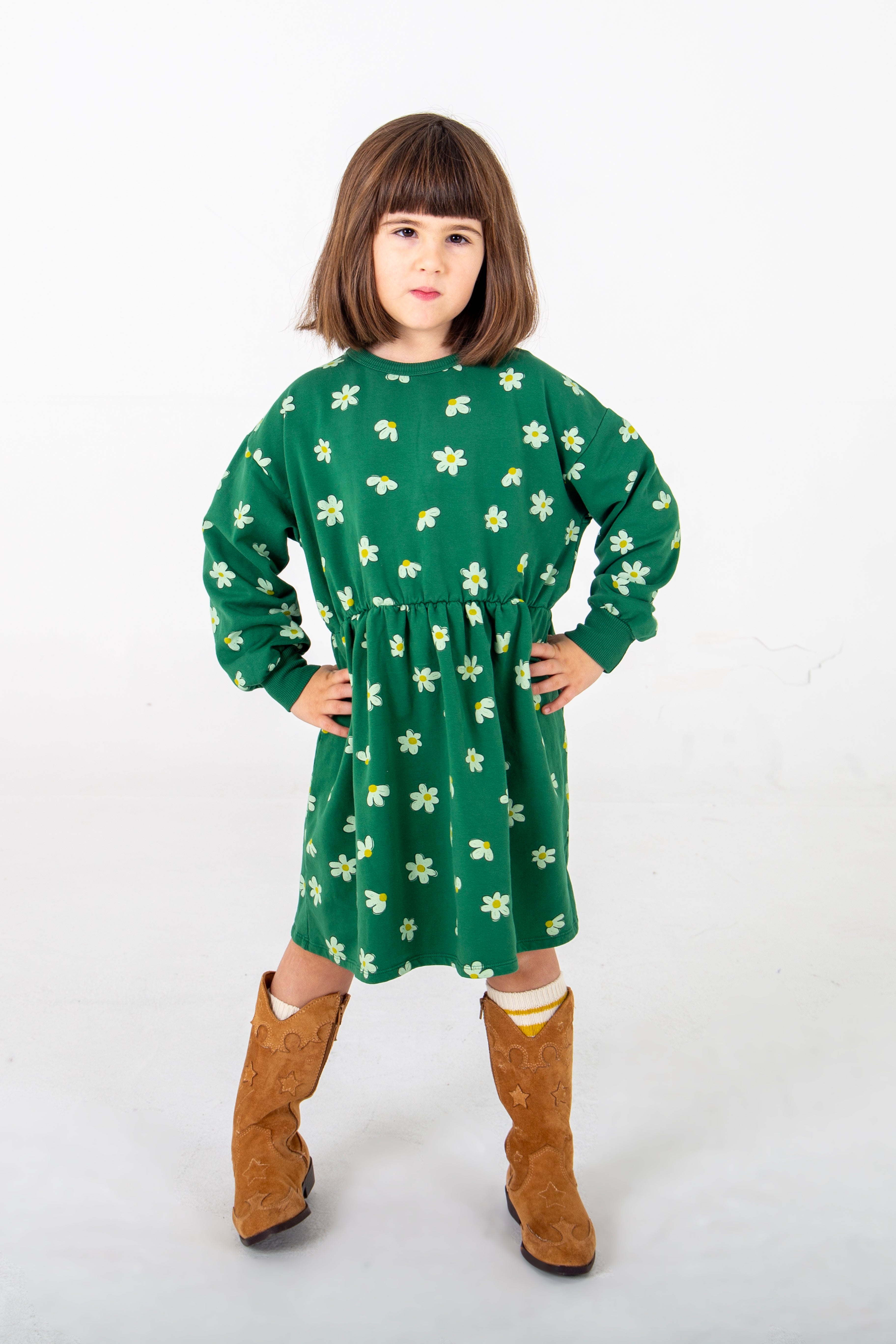 Daisies All Over Relaxed Fit Dress – green