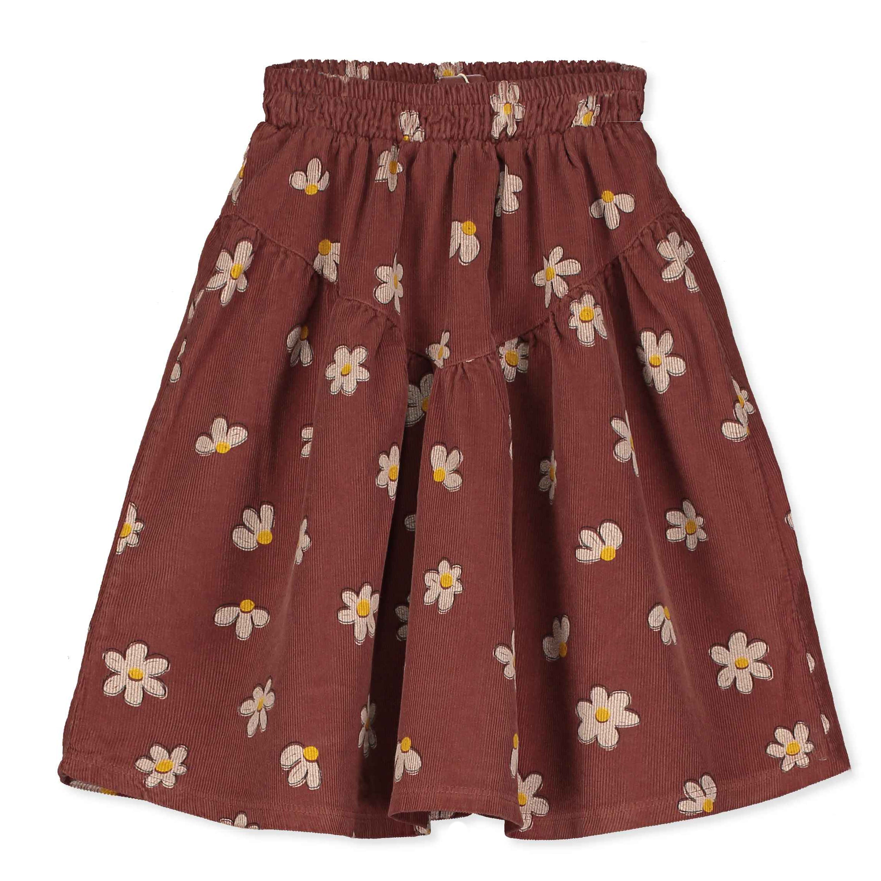 Daisies All Over Corduroy Midi Skirt – washed brown