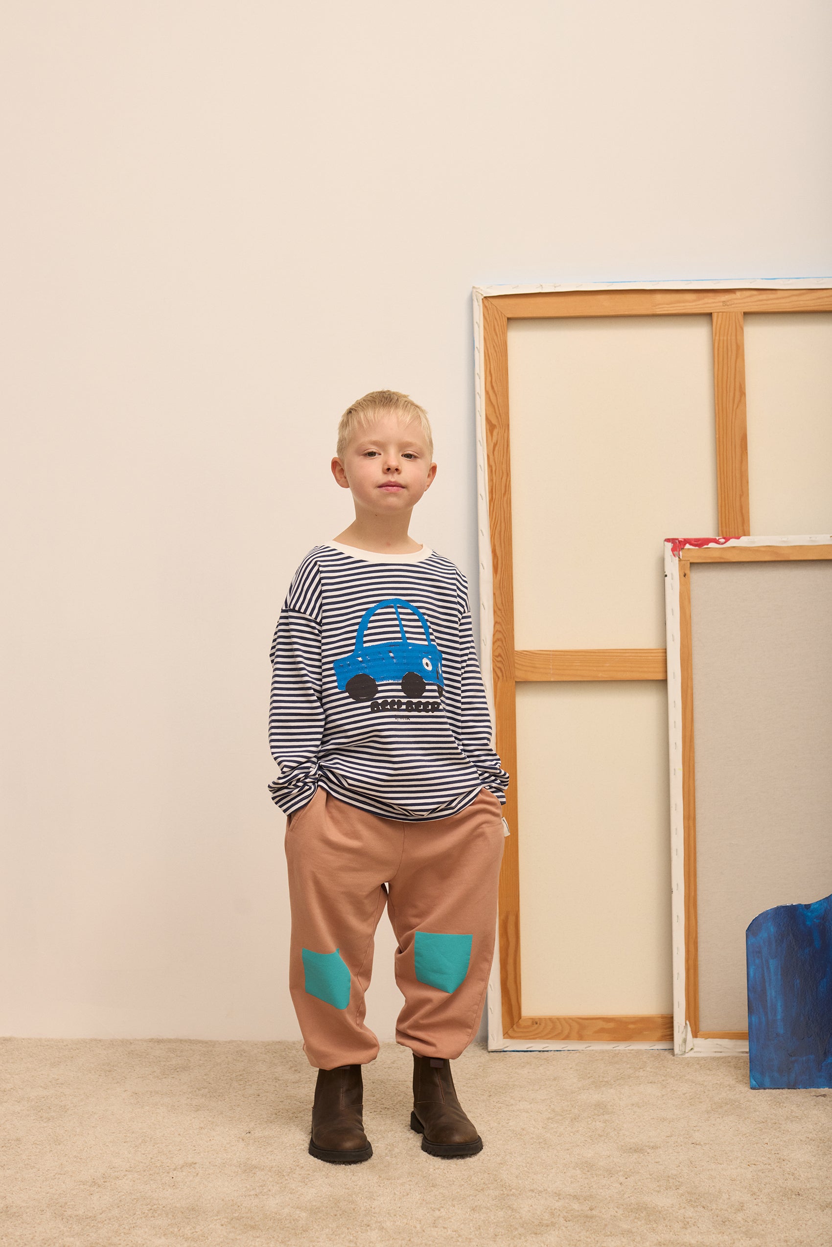 Beep Beep Longsleeve T-Shirt – stripes blue and white