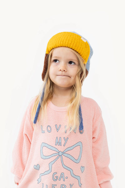 Color Block Earflap Beanie – warm blue/brown