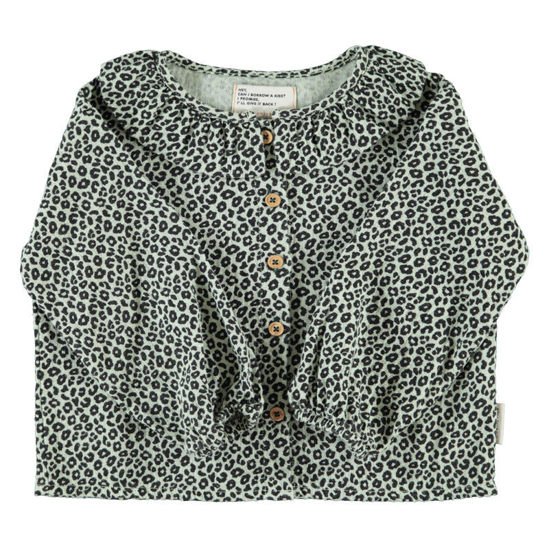 Blouse w/ Round Collar – mint green w/ animal print