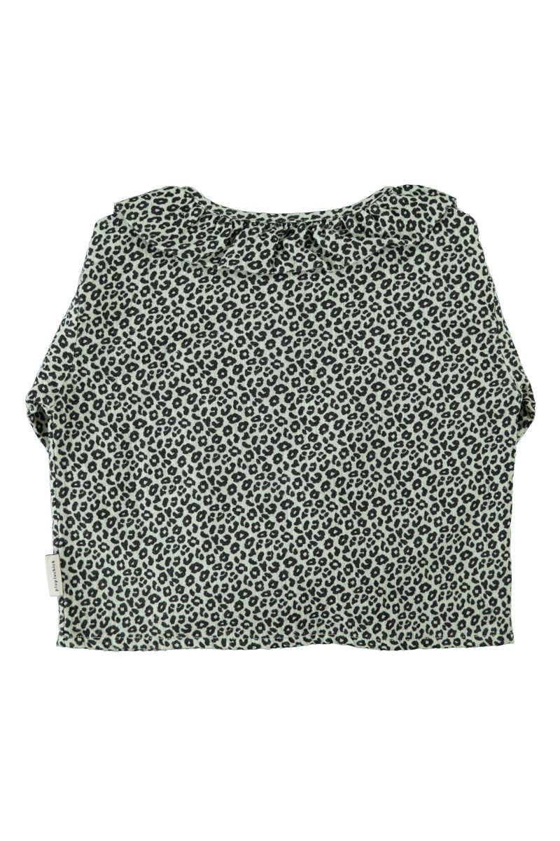 Blouse w/ Round Collar – mint green w/ animal print