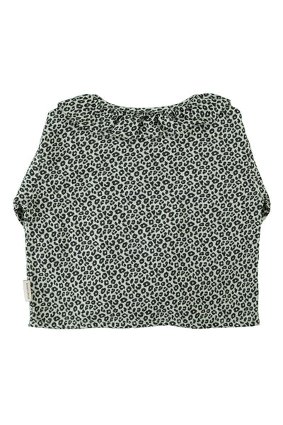 Blouse w/ Round Collar – mint green w/ animal print