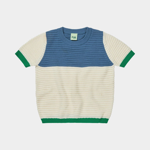 Colour Block Tee – ecru/washed indigo
