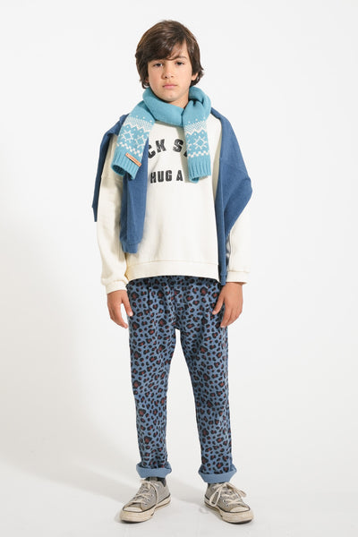 Unisex trousers – blue w/ animal print