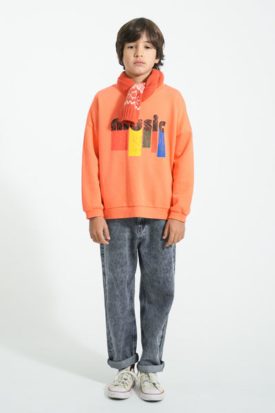 Sweatshirt – orange w/ "music" print