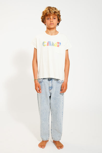 T-Shirt Ecru – multicolor "Camp" print