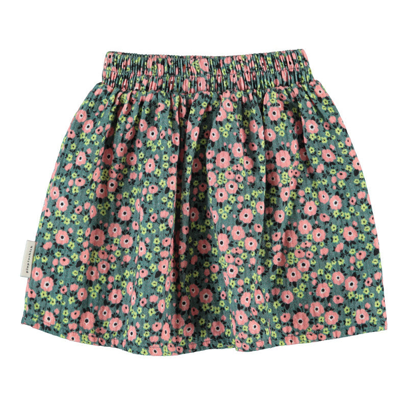 Short Skirt – green w/ multicolor flowers