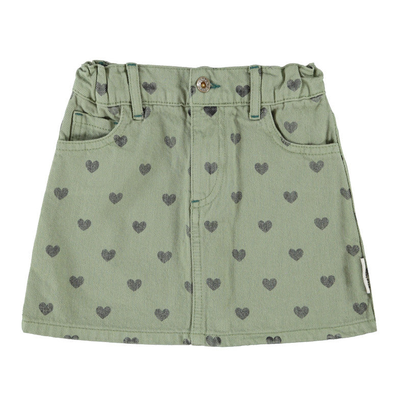Short Skirt – olive green w/ black hearts