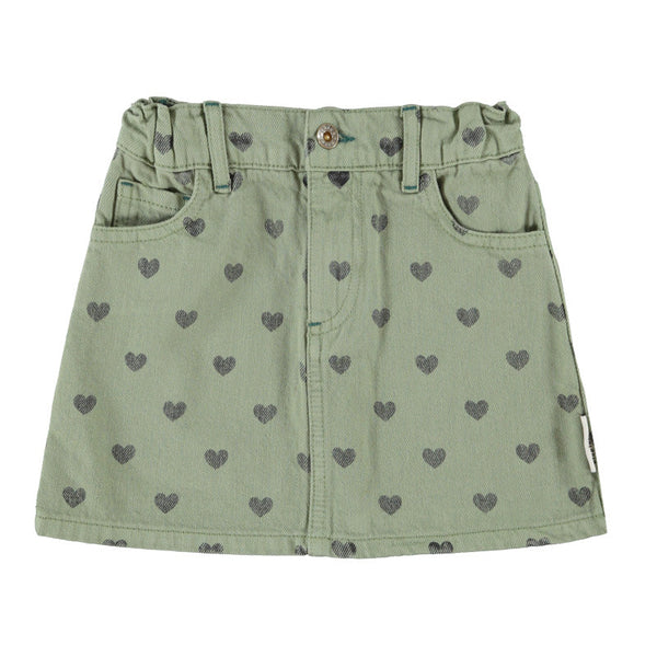 Short Skirt – olive green w/ black hearts